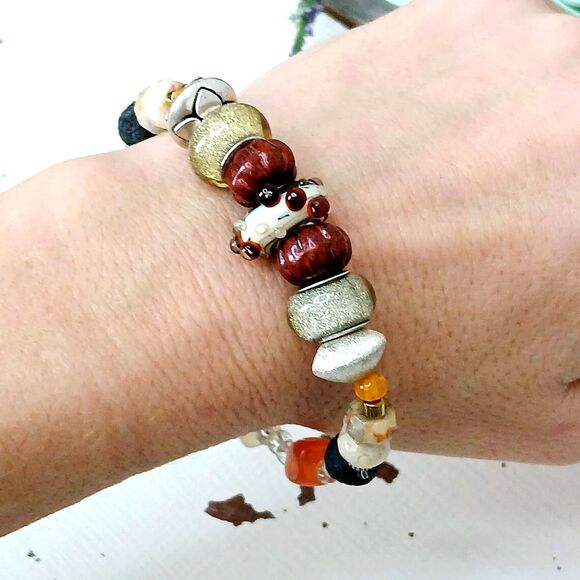 Boho Chic Statement Beaded Stretch Bracelet, Agate Gemstone Stackable OOAK - Picture 4 of 4